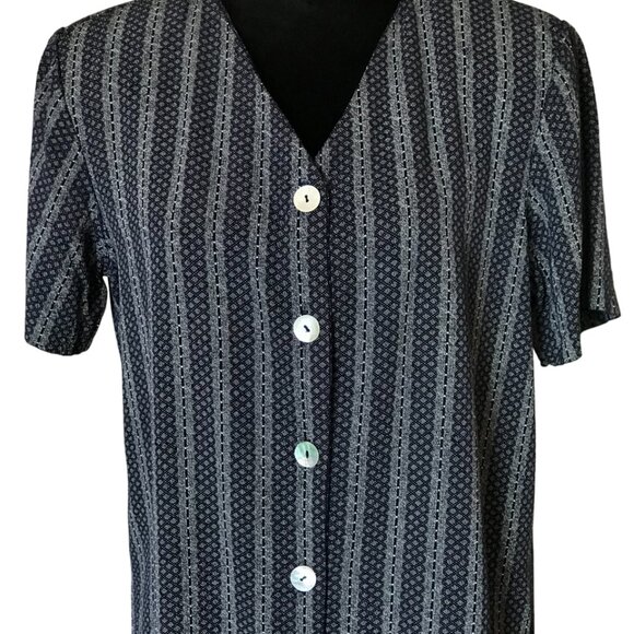 Natural Resources Button-Down Tunic: Vintage 70s Navy Geometric Blouse, Size M - Picture 7 of 14